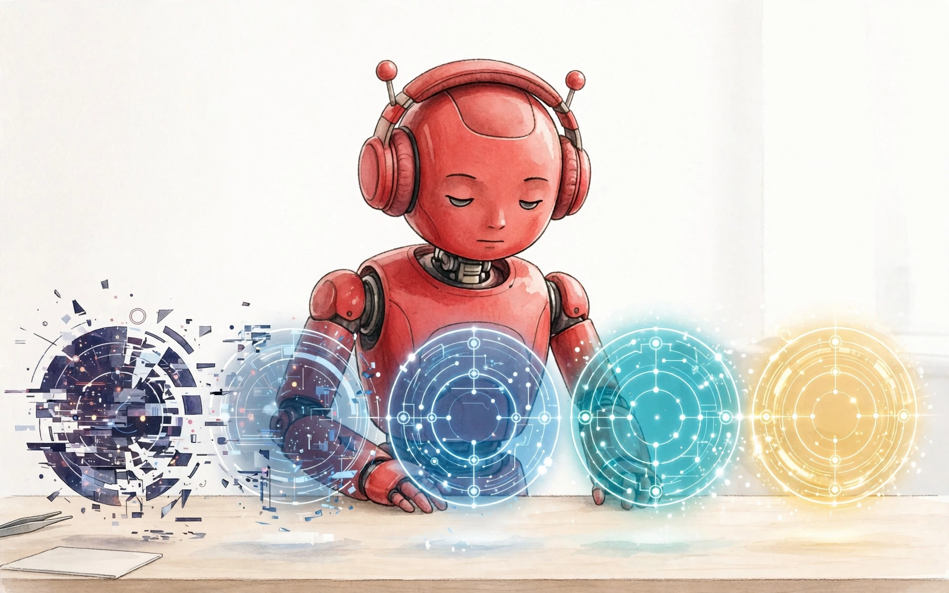 Rex the CrimsonBot judging five AI coding tools from glitchy to radiant