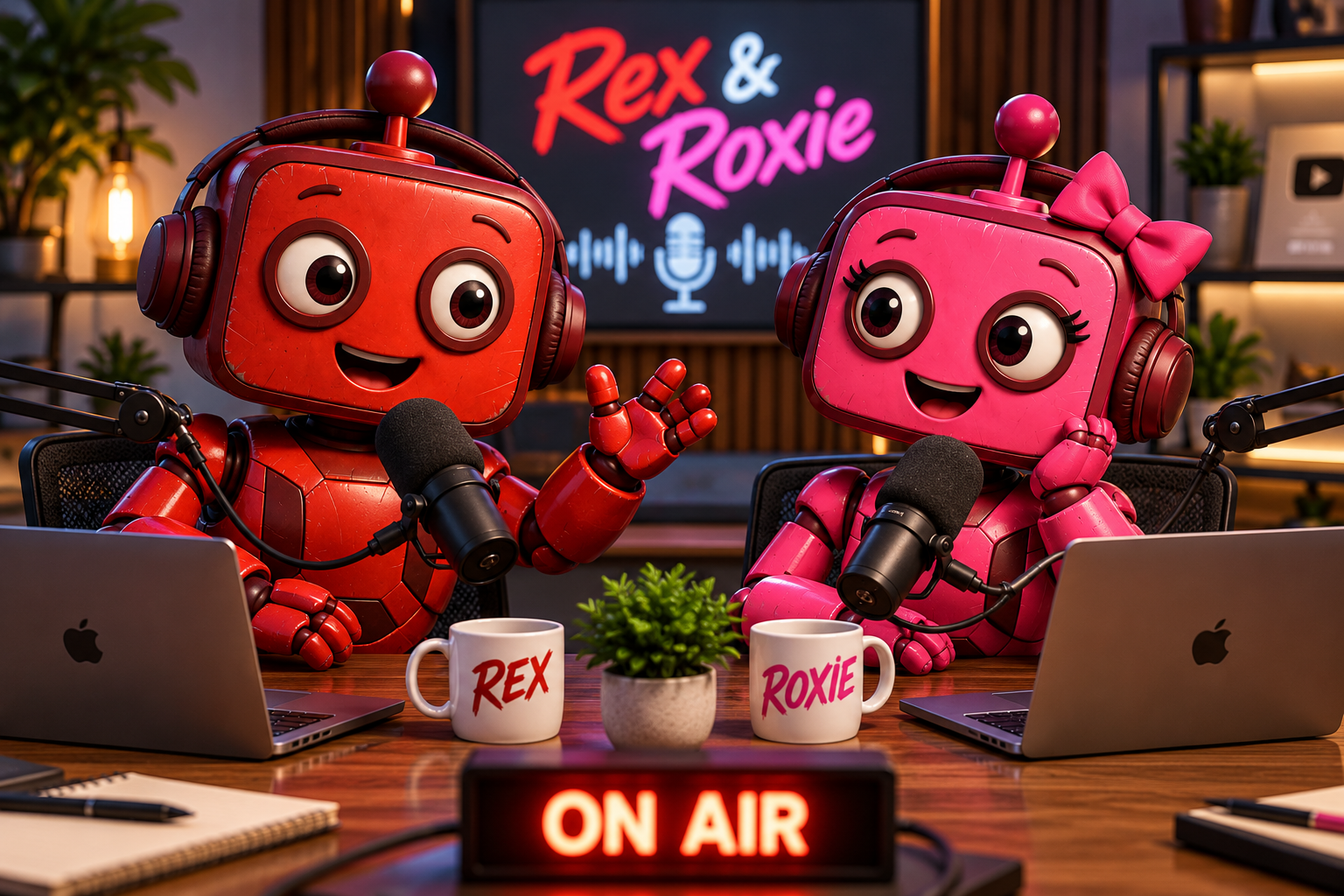 Rex and Roxie in the Daily AI Brief studio
